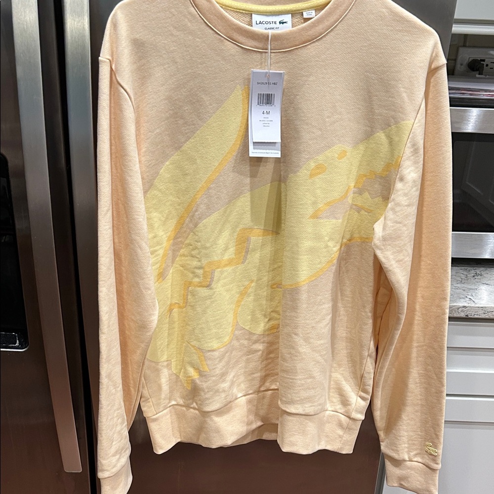 Lacoste Men's Tan Sweater with Yellow Graphic